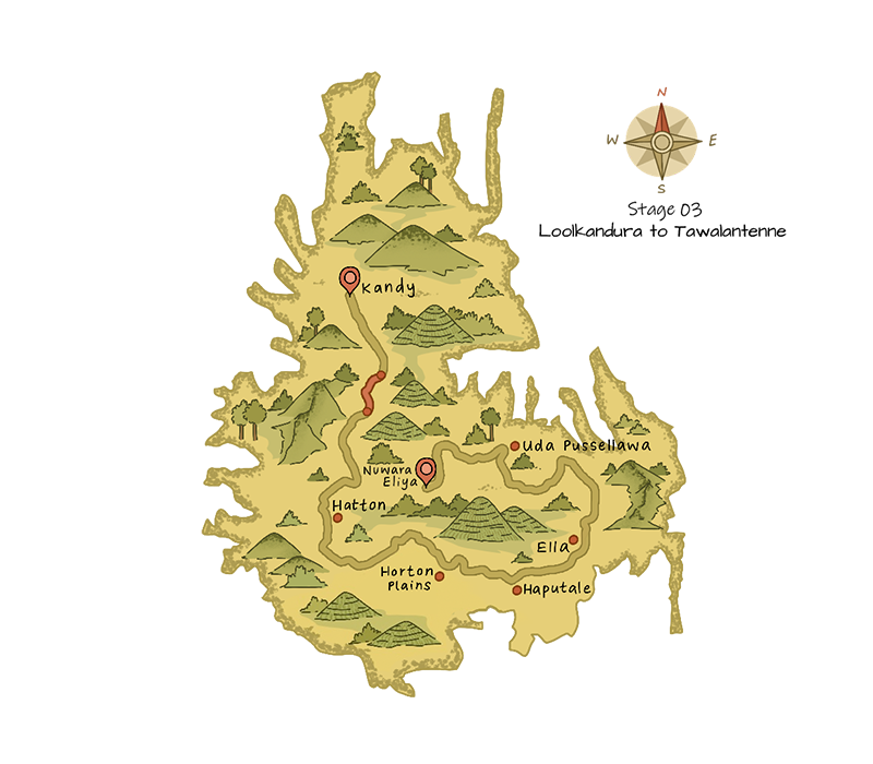 A Graphical Map of the Pekoe Trail Stage 03 in Sri Lanka: Loolkandura - Tawalantenne