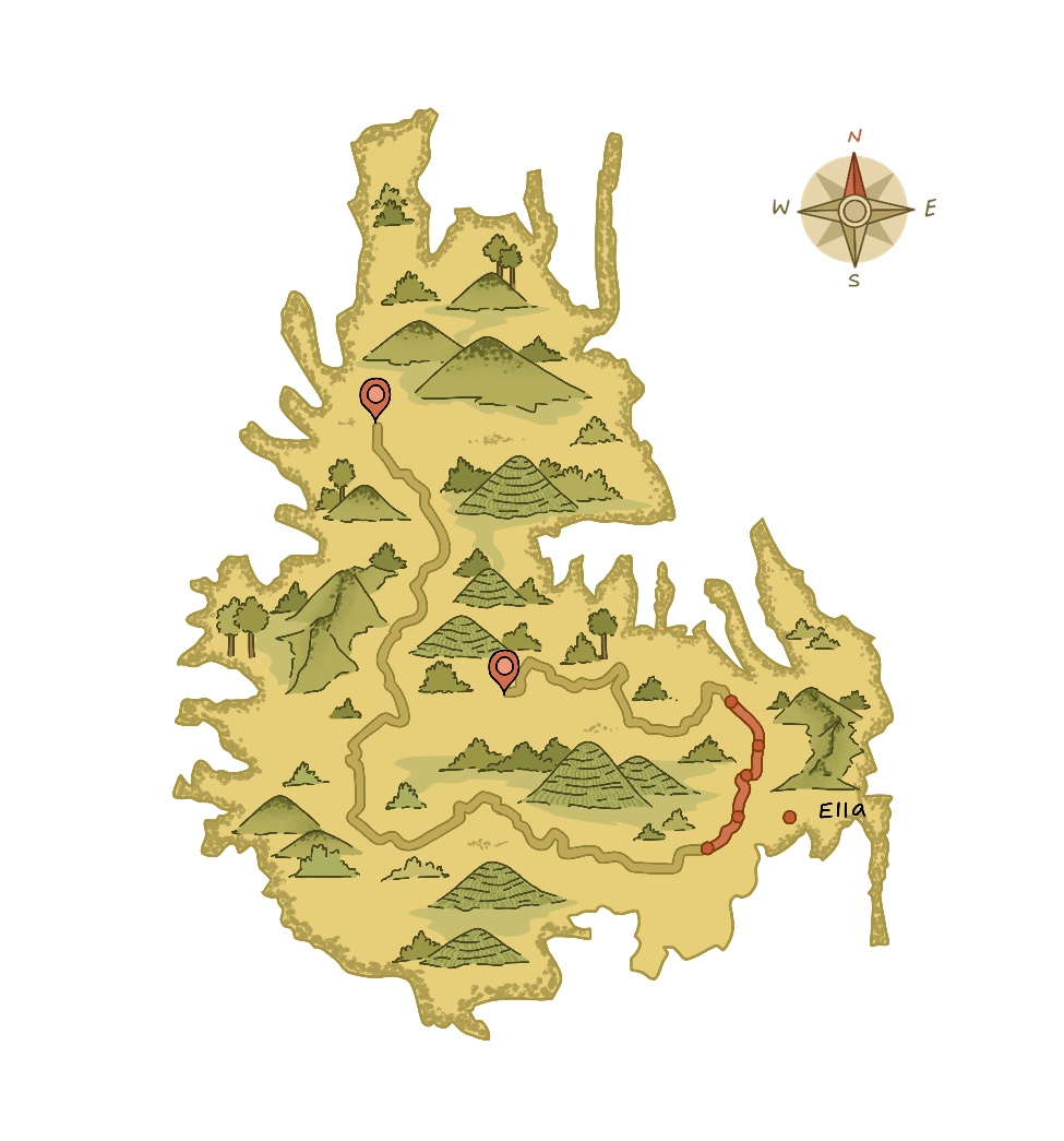 The hiking trail map for the Ella region from the Pekoe Trail.