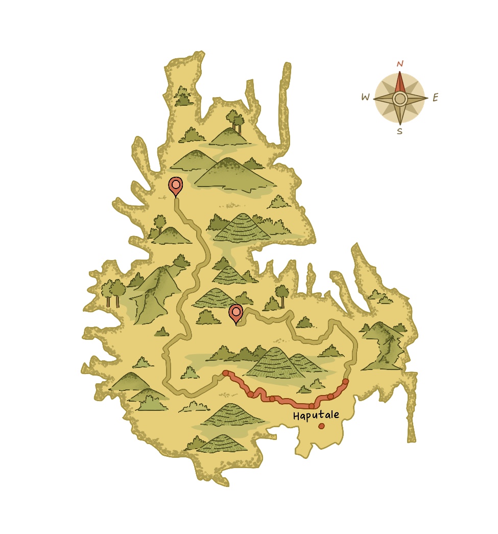 The hiking trail map of Haputhala region from the Pekoe Trail.