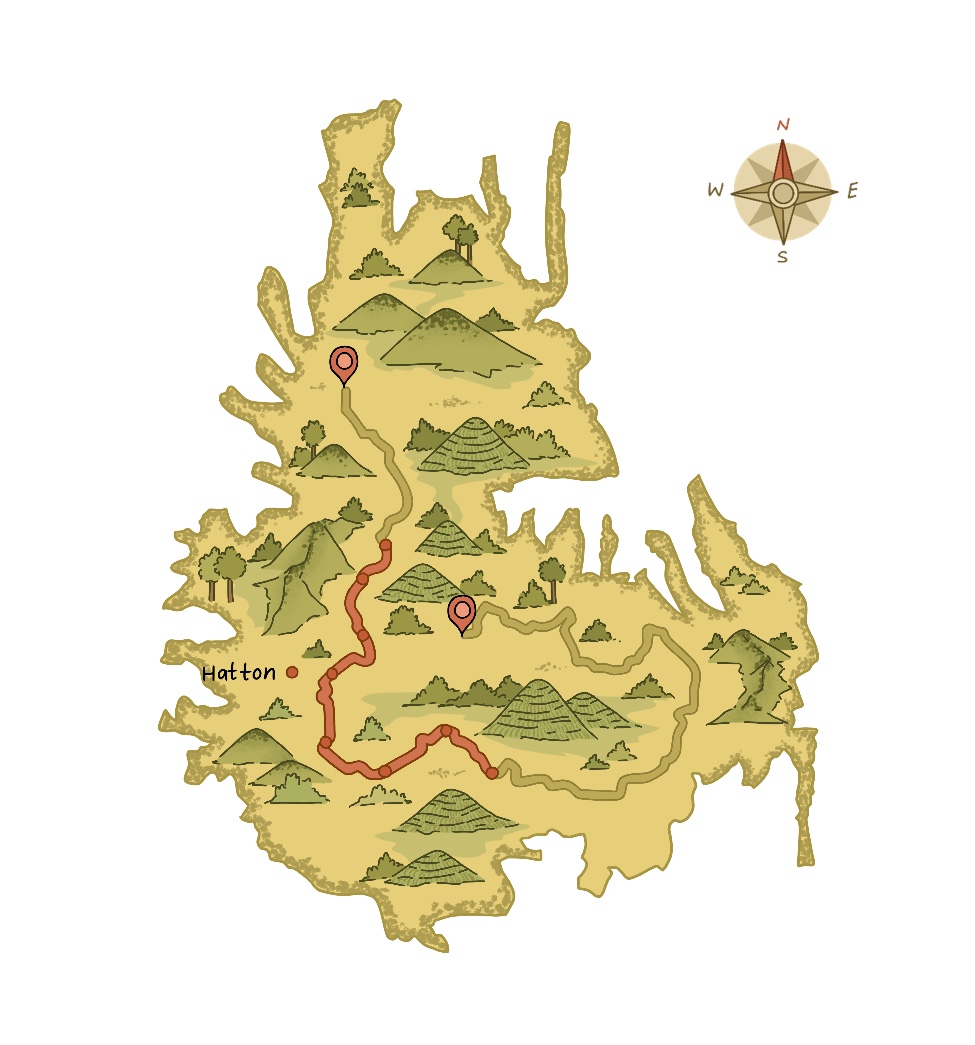 The hiking trail map for the Hatton region from the Pekoe Trail.