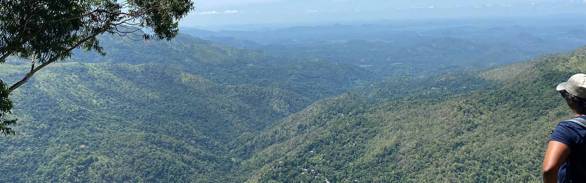 A panoramic view of the Central Highland Mountains in Sri Lanka from the Pekoe Trail hiking